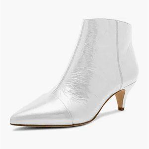 XYD Silver Kitten Heel Pointed Toe Side Zippers Ankle Boots Party Dress Shoe